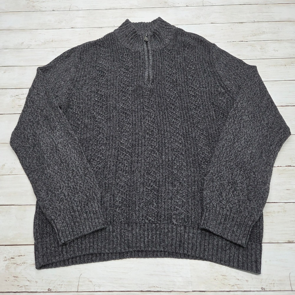 Marc Anthony Quarter-Zip Textured Sweater Slim Fit Mens XL Gray Marl Knit Top